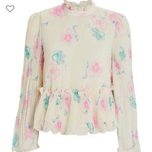 GANNI Pleated Georgette Floral Top